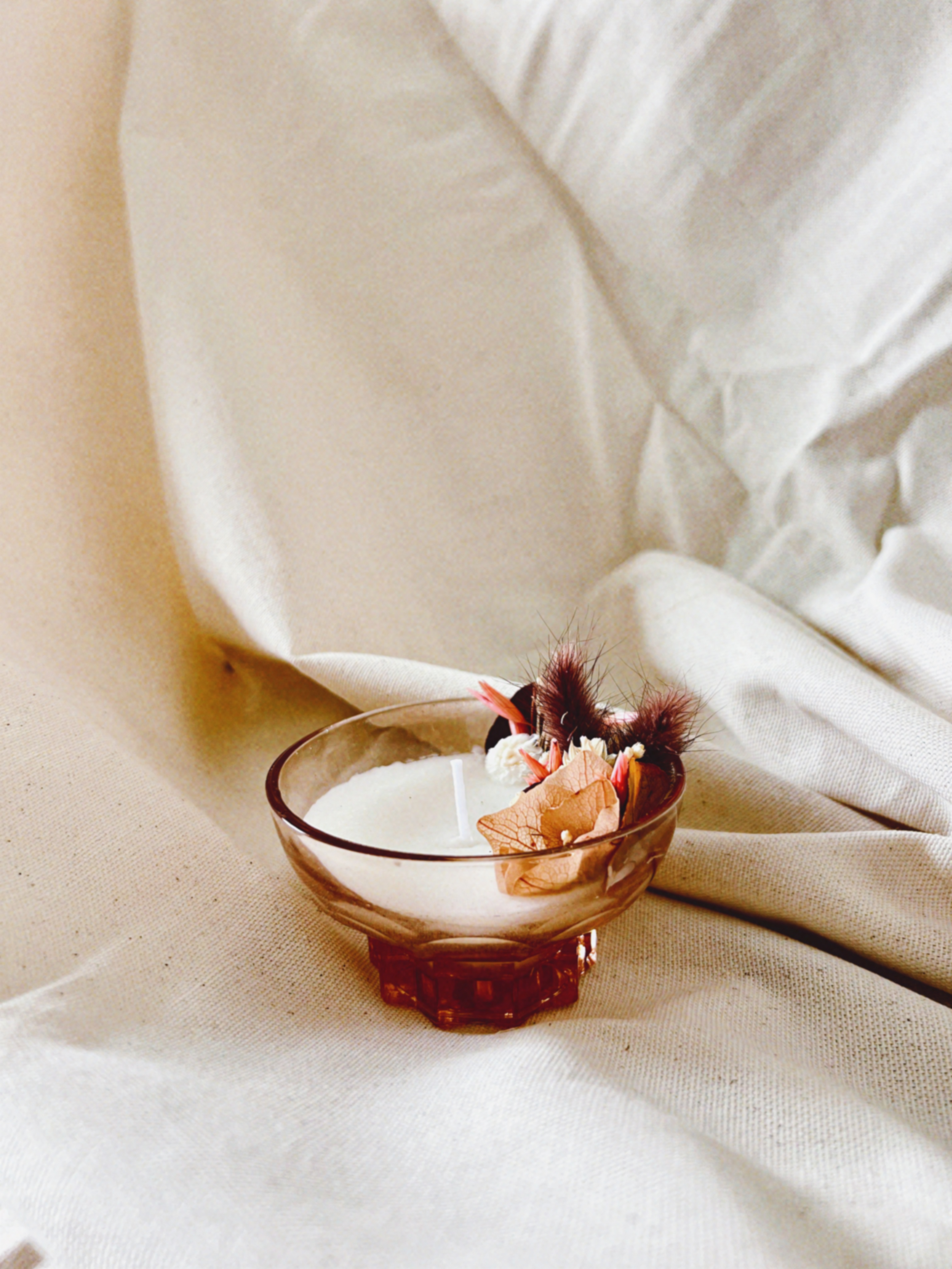 Bougie fleurie & contenant vintage